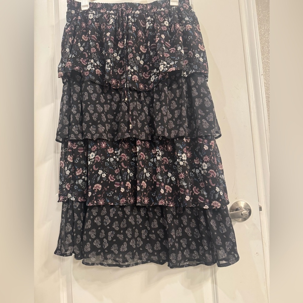 Floral Black Tiered Skirt